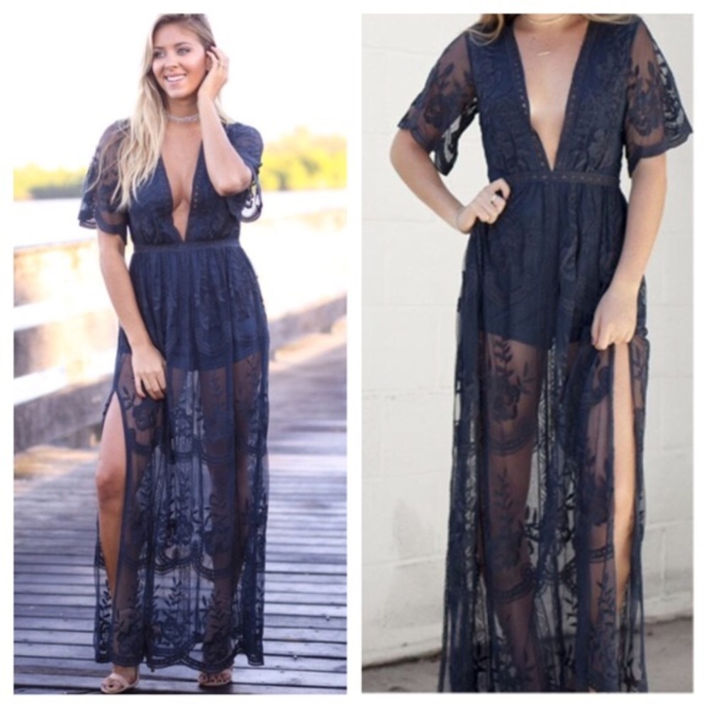 Honey Punch Lace Romper NAVY OBO